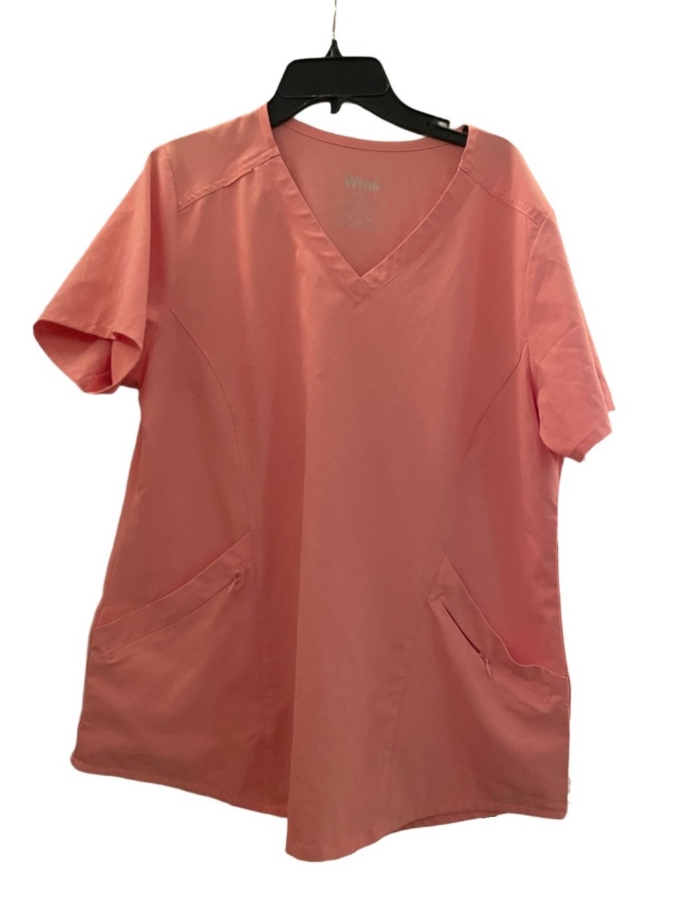 Coral Pink V-Neck Scrub Top with Pockets